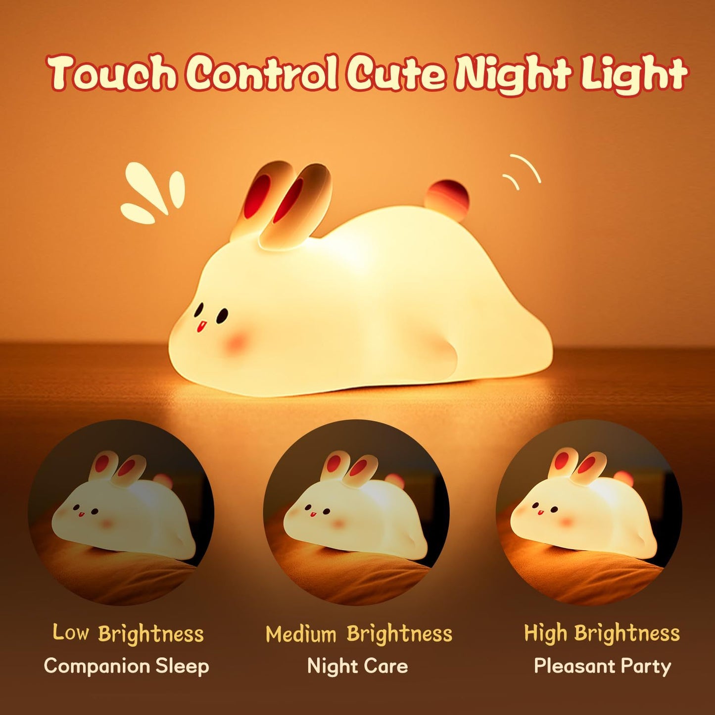 Cute LED Rabbit Night Light - Soft Silicone Lamp