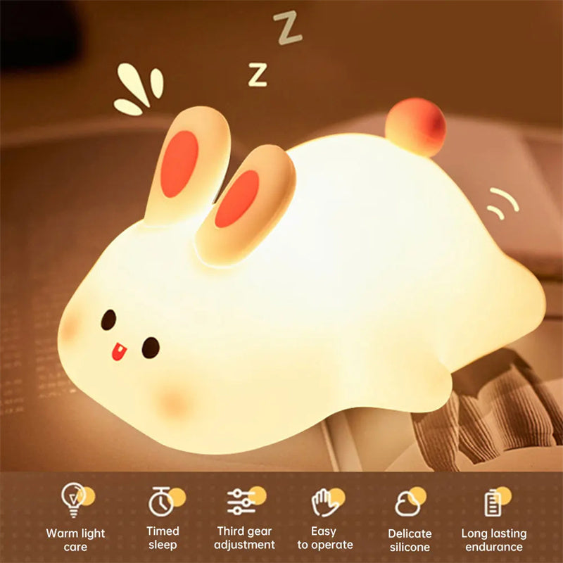 Cute LED Rabbit Night Light - Soft Silicone Lamp