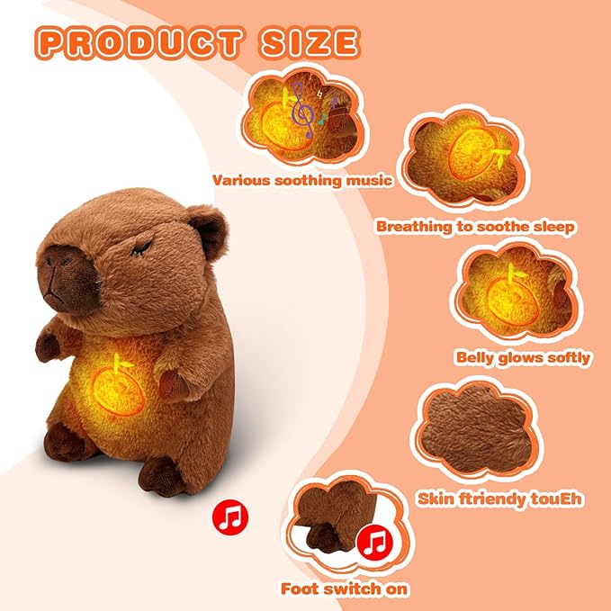 Capybara Breathing Plush Toy – Anxiety Relief, Soothing Music & Lights