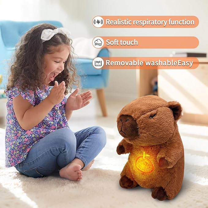 Capybara Breathing Plush Toy – Anxiety Relief, Soothing Music & Lights