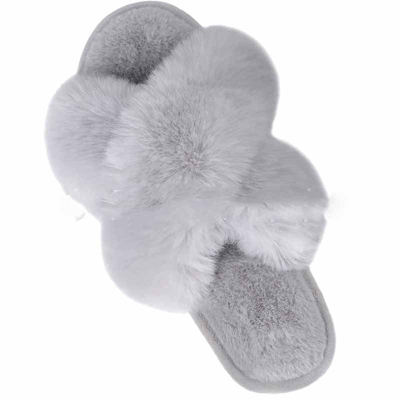 Women's Cozy Faux Fur Crossband Slippers – Soft, Stylish Indoor Flats