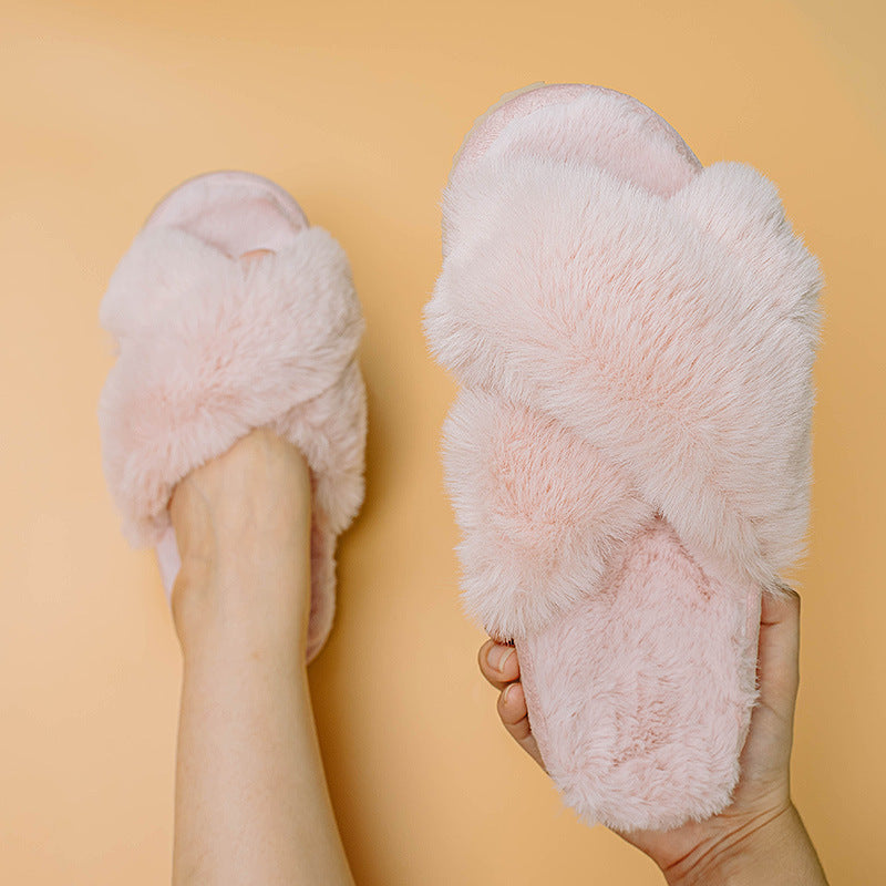 Women's Cozy Faux Fur Crossband Slippers – Soft, Stylish Indoor Flats